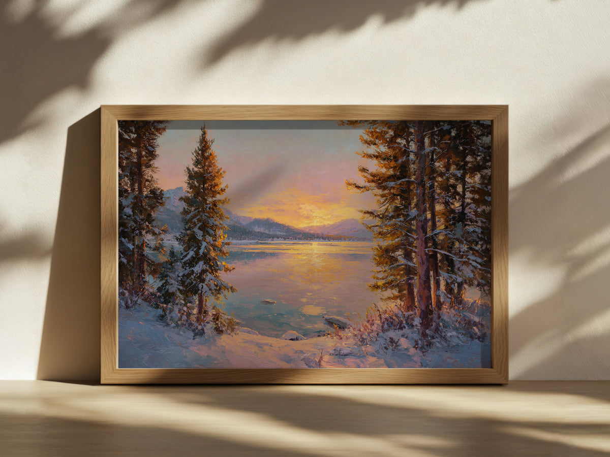 Stanley Lake Winter Sunset Wall Art | Idaho Sawtooth Mountain Landscape Painting