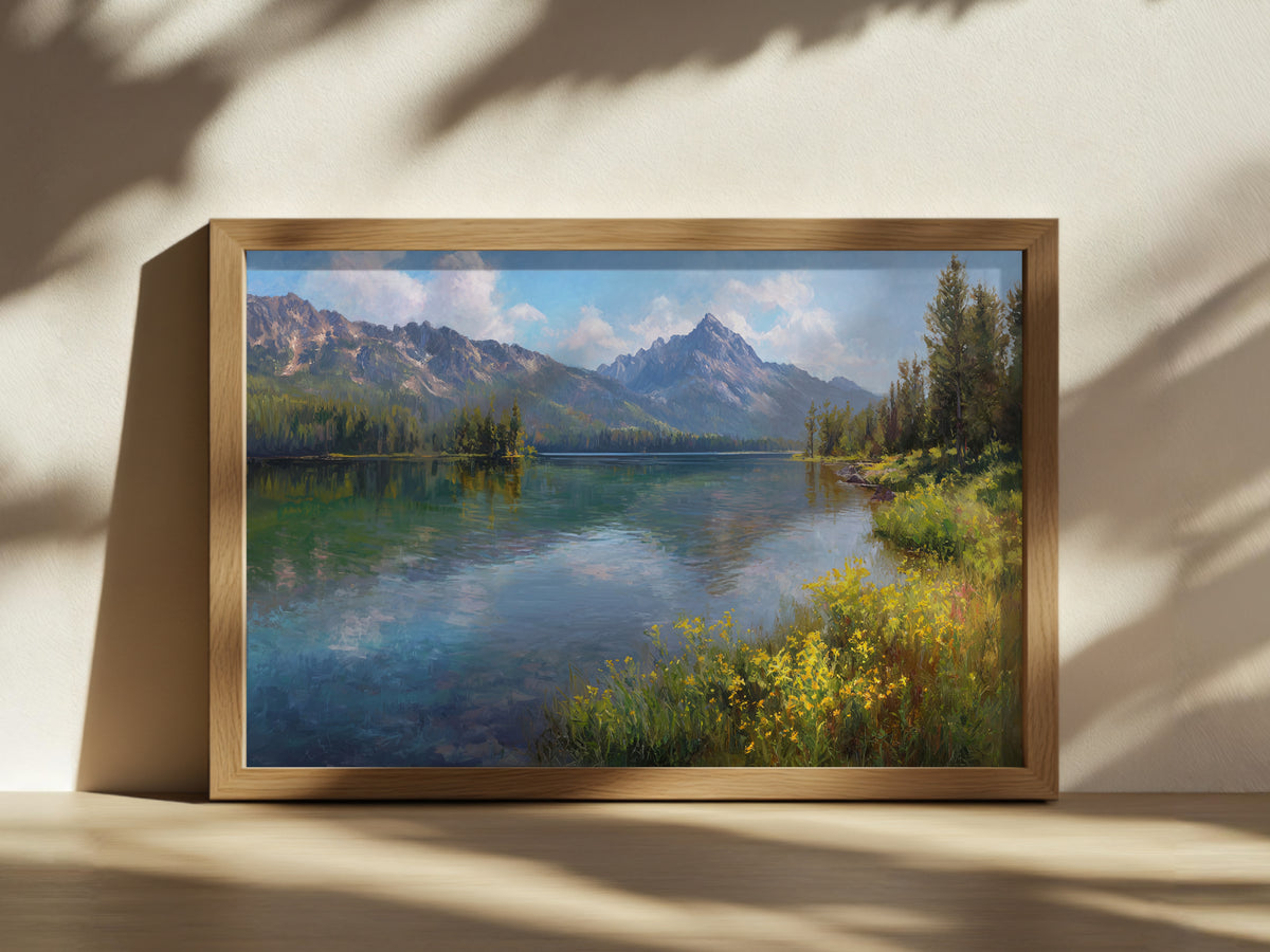 Stanley Lake Spring Wall Art | Idaho Sawtooth Mountain Landscape Painting