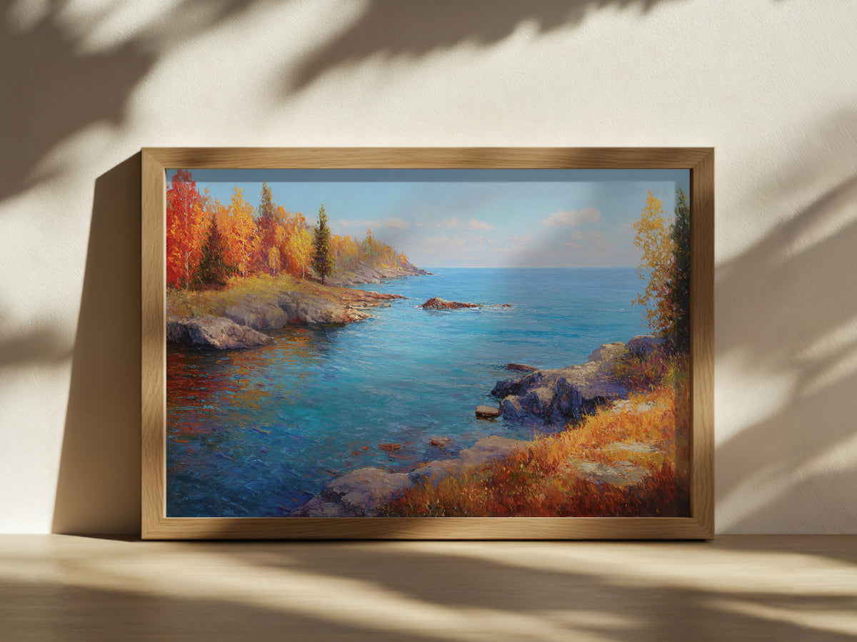 Lake Superior Fall Wall Art | Minnesota Rocky Fall Foliage Painting