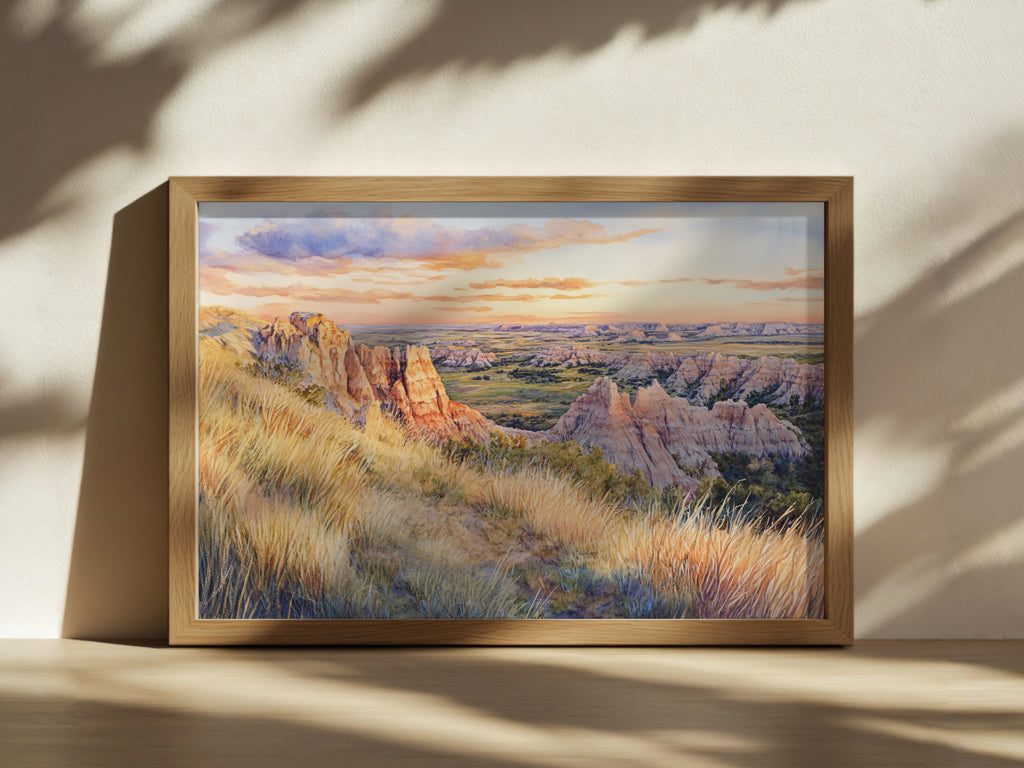 Badlands National Park Summer Sunset Wall Art | South Dakota Prairie Painting