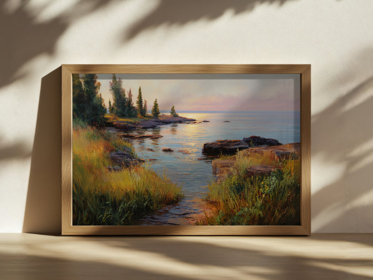 Lake Superior Summer Sunrise Wall Art | Minnesota Shoreline Landscape Painting