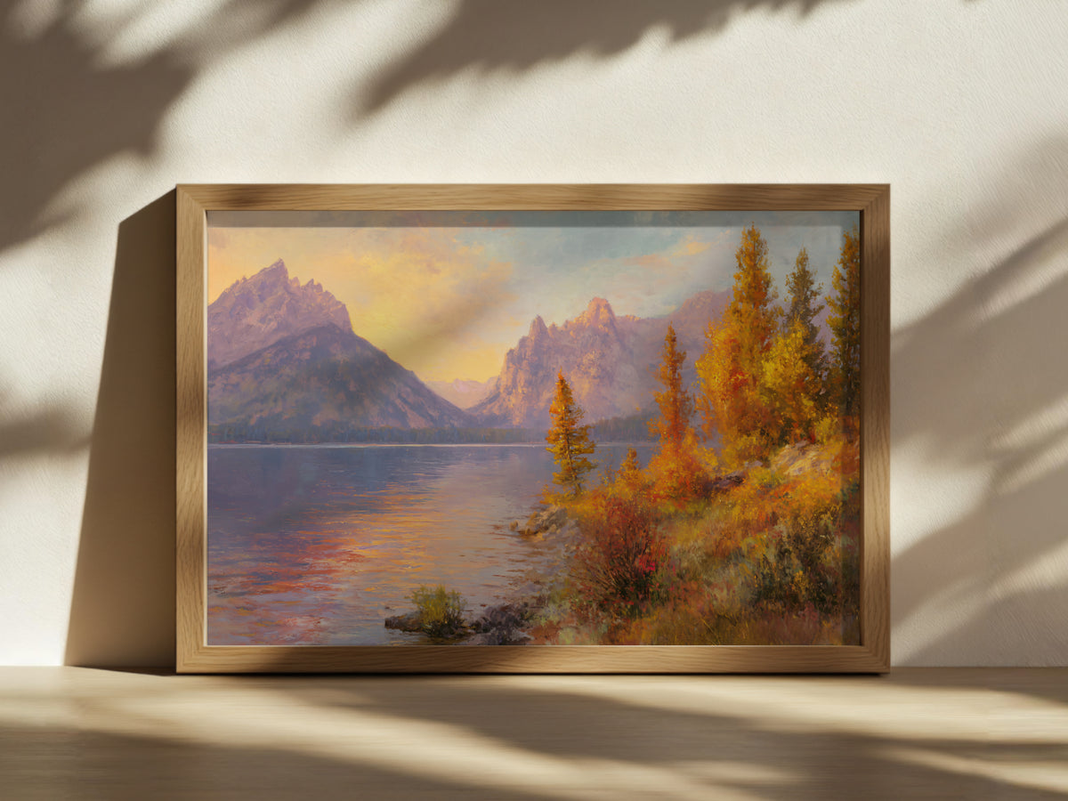 Jenny Lake Fall Sunset Wall Art | Grand Teton National Park Wyoming Landscape Painting