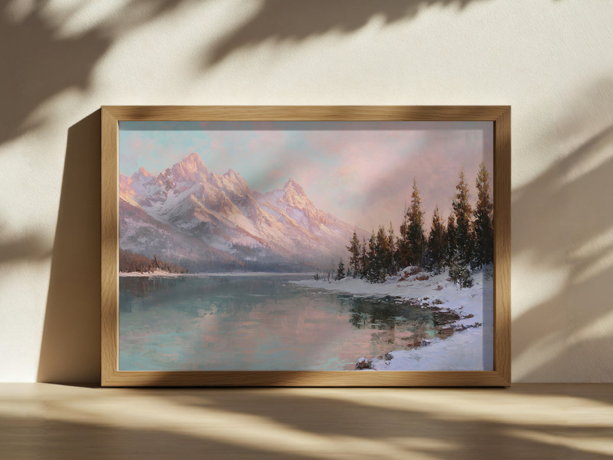 Stanley Lake Winter Sunrise Wall Art | Idaho Sawtooth Mountain Landscape Painting