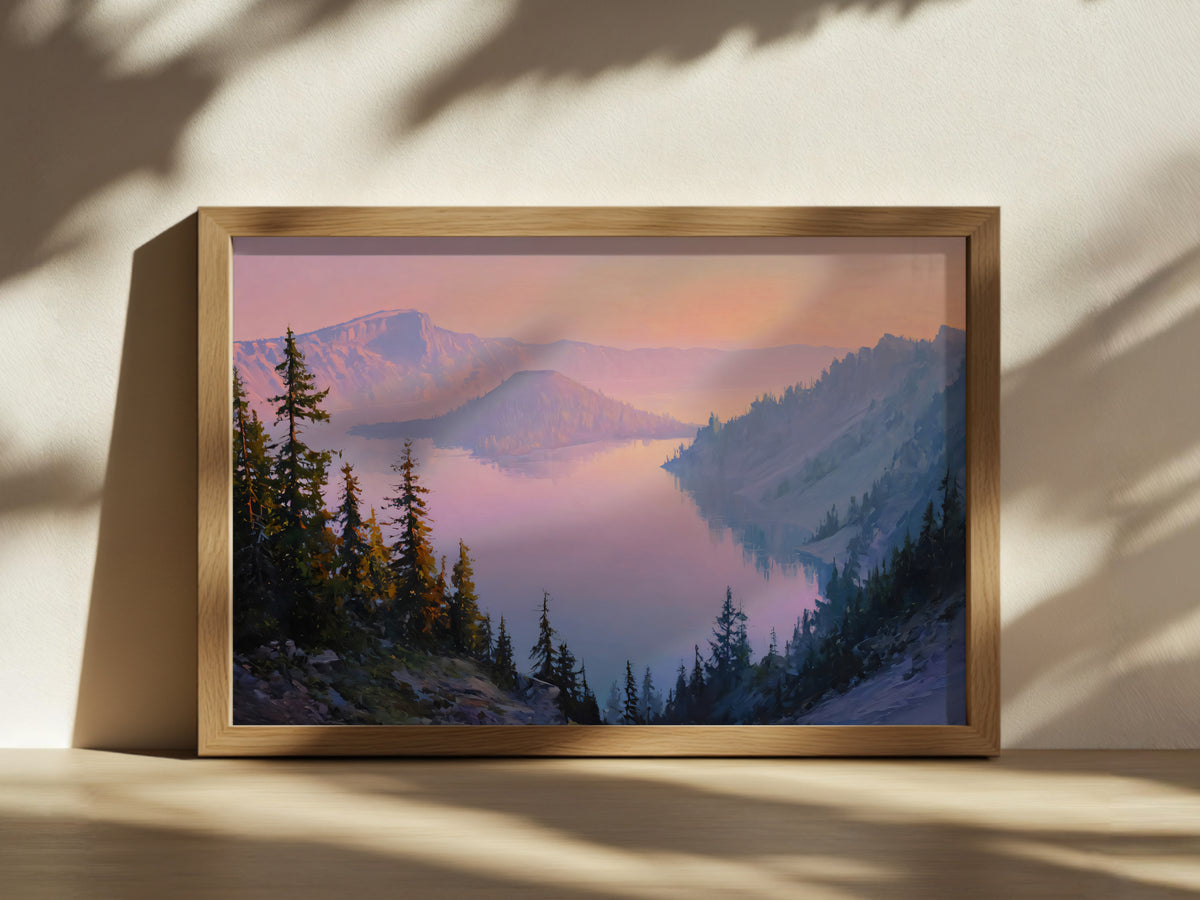 Crater Lake National Park Summer Sunrise Wall Art | Oregon Volcanic Landscape Painting