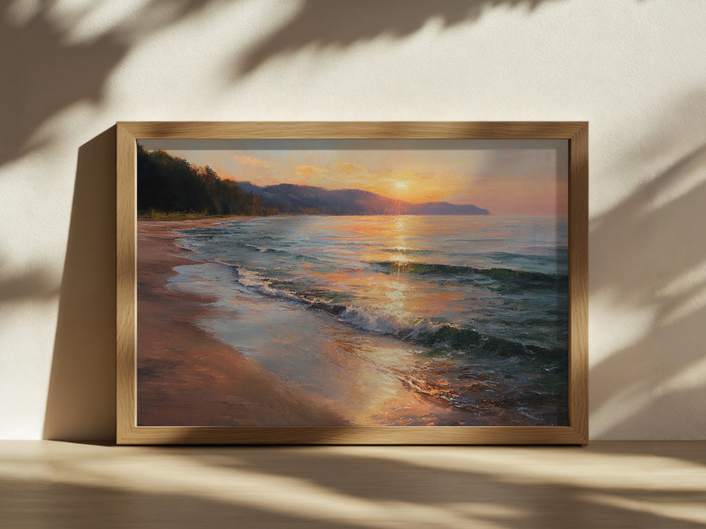 Lake Superior Summer Sunset Wall Art | Minnesota Coastal Landscape Painting