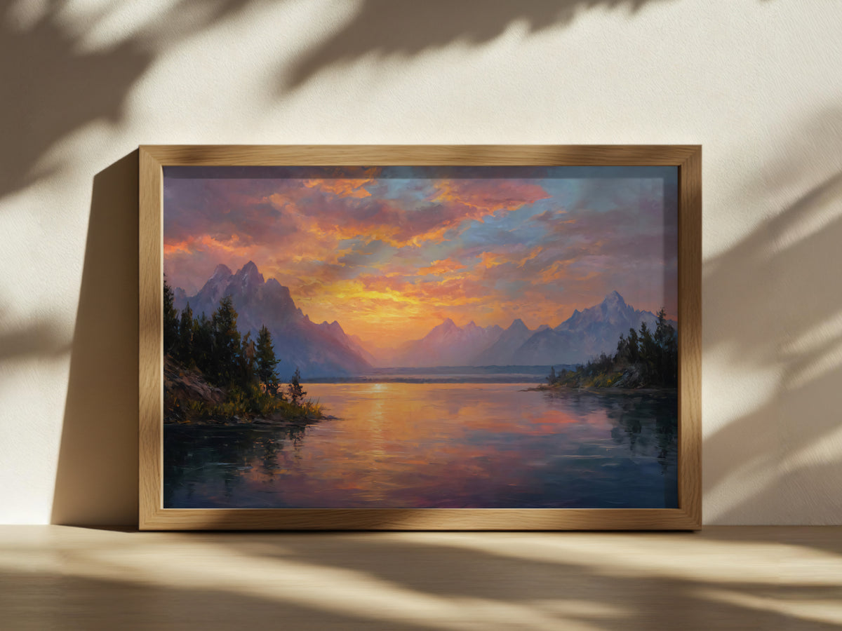 Grand Teton National Park Summer Sunset Wall Art | Wyoming Mountain Landscape Painting