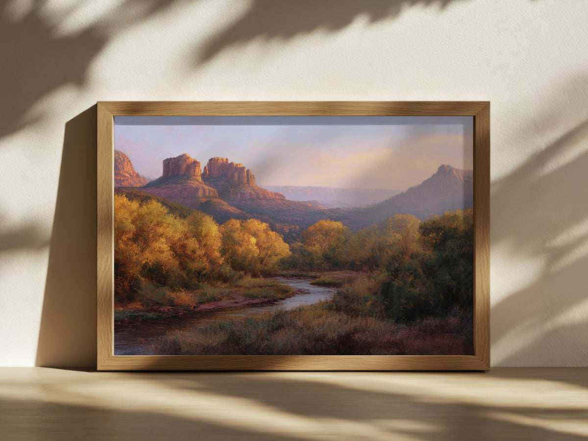 Sedona Fall Sunset Wall Art | Arizona Red Rock Landscape Painting