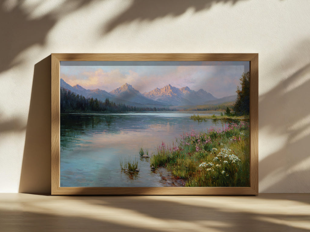 Stanley Lake Spring Sunrise Wall Art | Idaho Sawtooth Mountain Landscape Painting