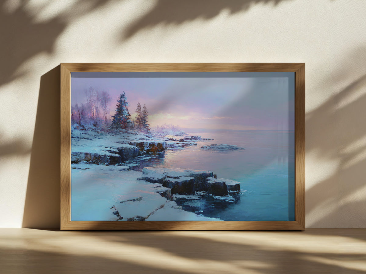 Lake Superior Winter Sunrise Wall Art | Minnesota Coastal Landscape Painting