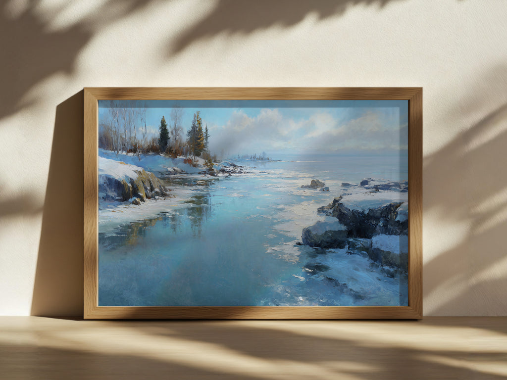 Lake Superior Winter Wall Art | Minnesota Shoreline Landscape Painting
