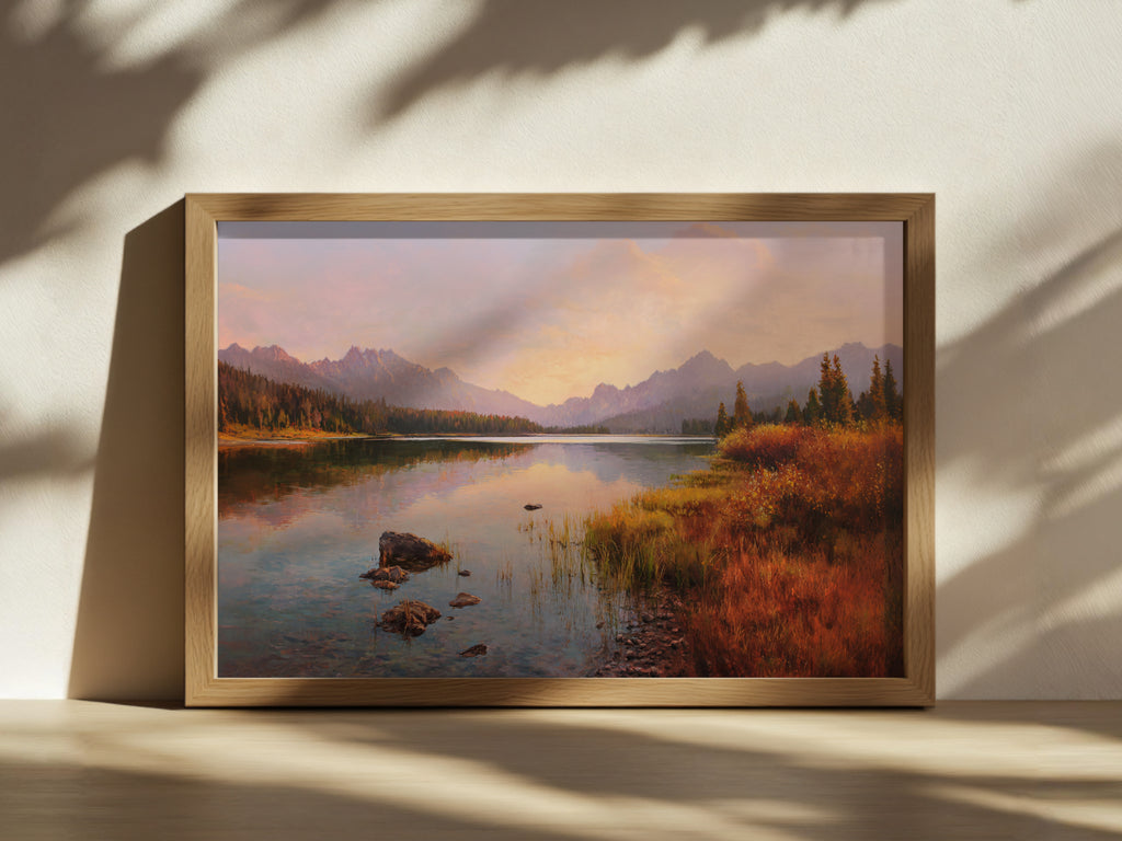 Stanley Lake Fall Sunrise Wall Art | Idaho Sawtooth Mountain Landscape Painting