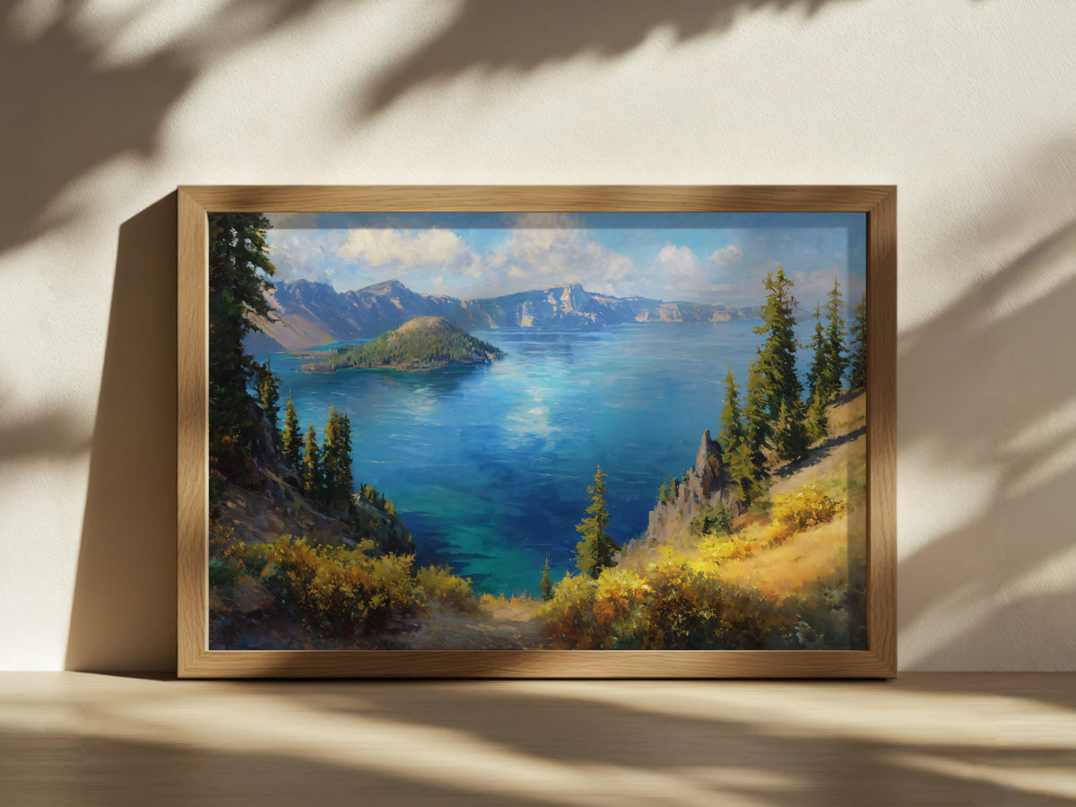Crater Lake National Park Fall Wall Art | Oregon Volcanic Landscape Painting
