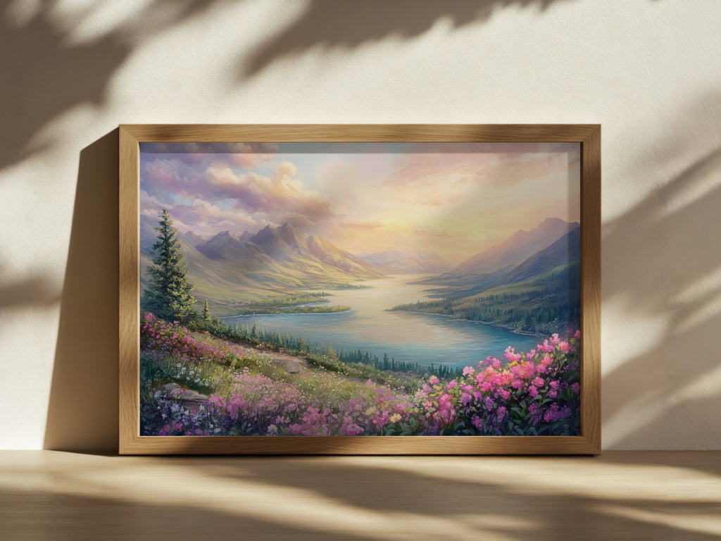 Waterton Lakes National Park Spring Sunset Wall Art | Canada Lakeside Painting