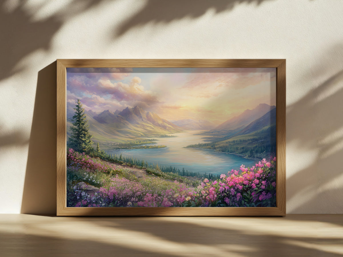 Waterton Lakes National Park Spring Sunset Wall Art | Canada Lakeside Painting
