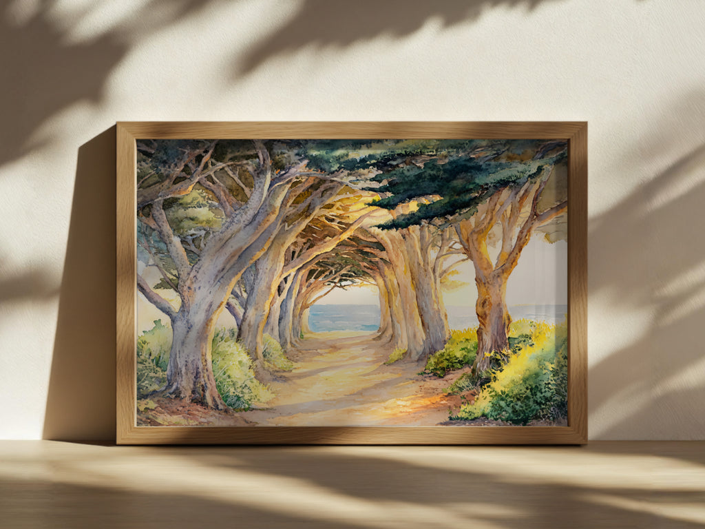 Half Moon Bay Summer Sunset Wall Art | California Cypress Tree Tunnel Painting
