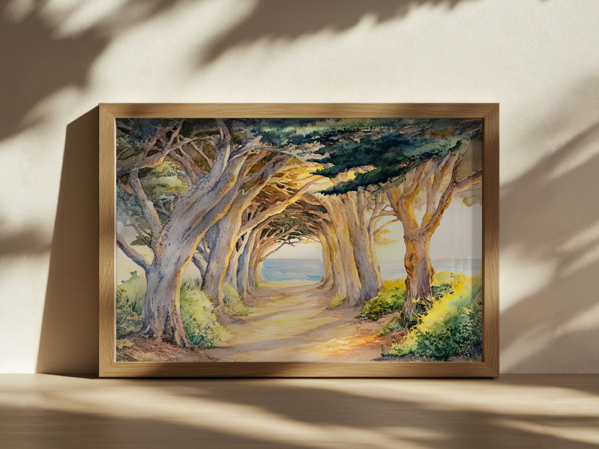 Half Moon Bay Summer Sunset Wall Art | California Cypress Tree Tunnel Painting