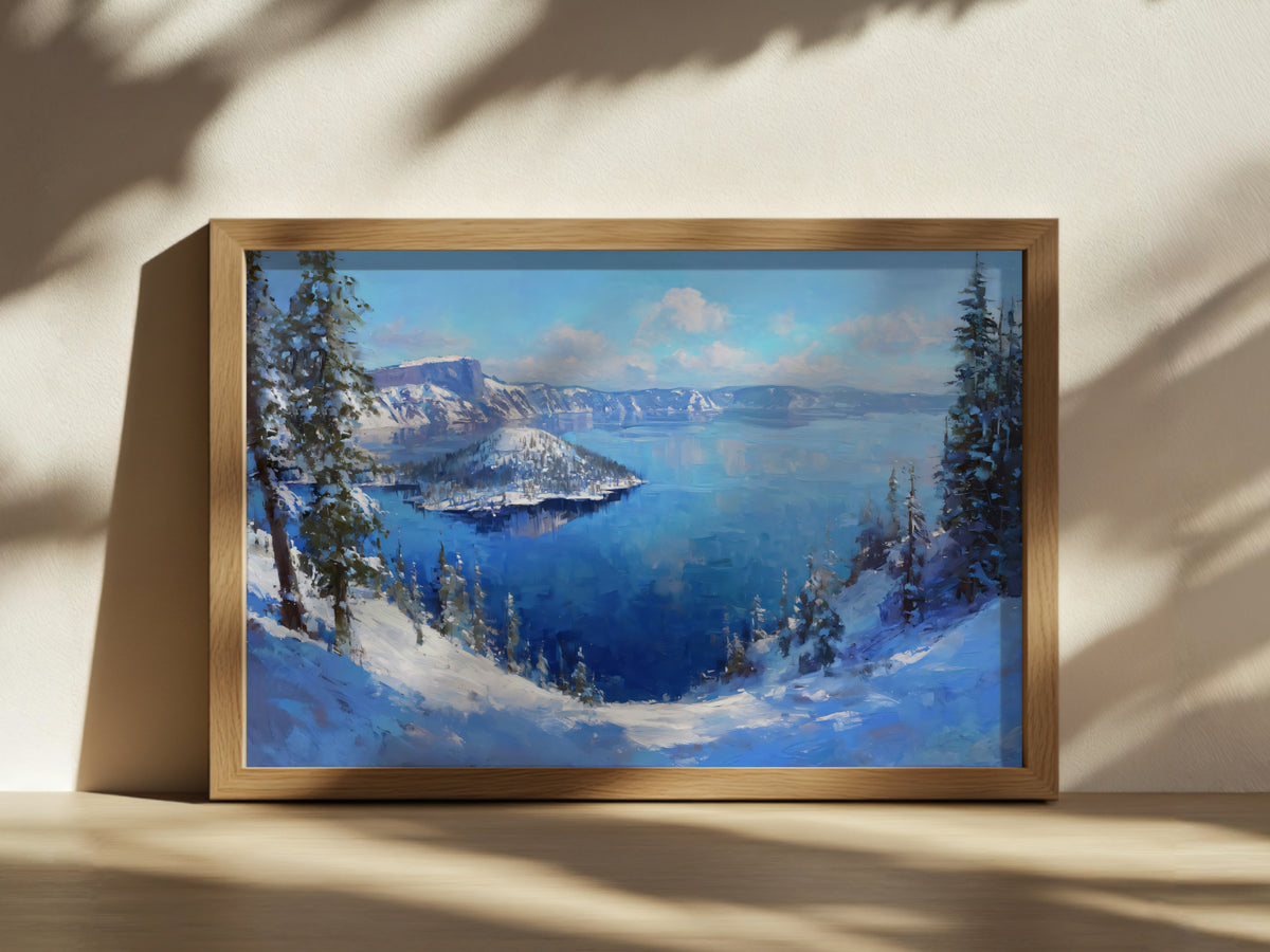 Crater Lake National Park Winter Wall Art | Oregon Volcanic Landscape Painting