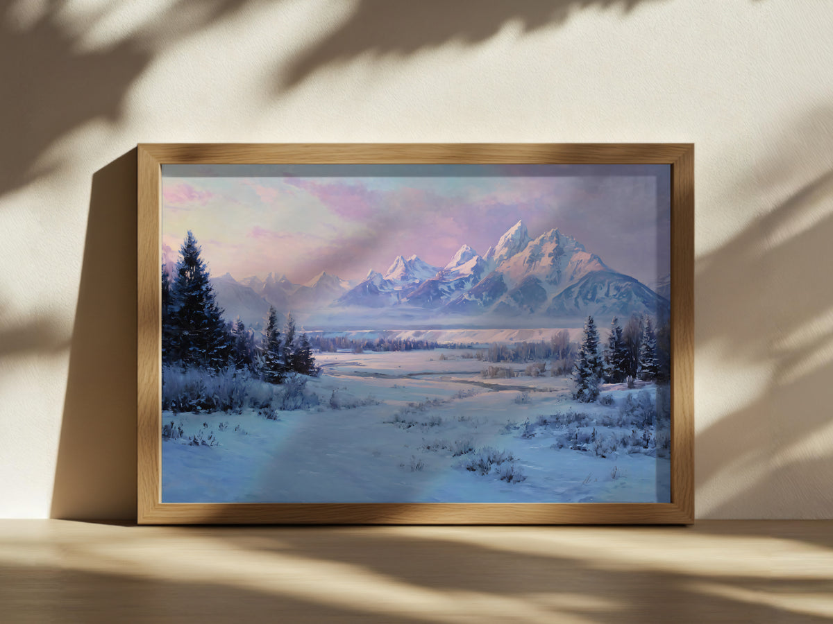Grand Teton National Park Winter Sunrise Wall Art | Wyoming Mountain Landscape Painting