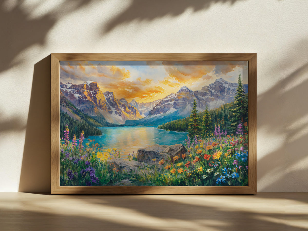 Moraine Lake Spring Sunset Wall Art | Banff National Park Canada Lakeside Painting
