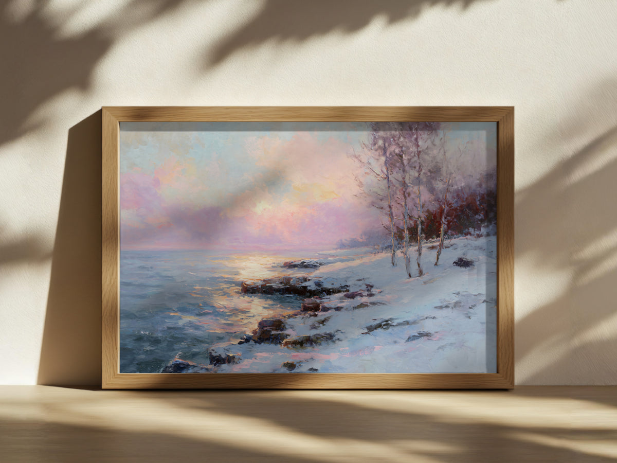 Lake Superior Winter Sunrise Wall Art | Minnesota Shoreline Landscape Painting