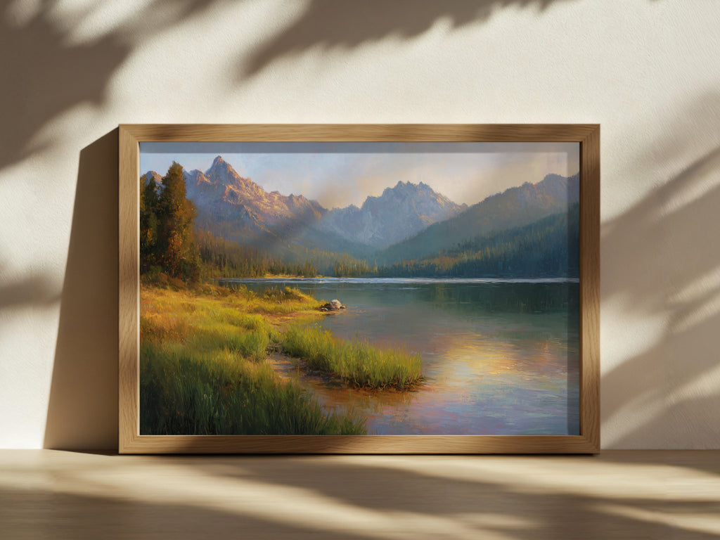 Stanley Lake Summer Sunset Wall Art | Idaho Sawtooth Mountain Landscape Painting