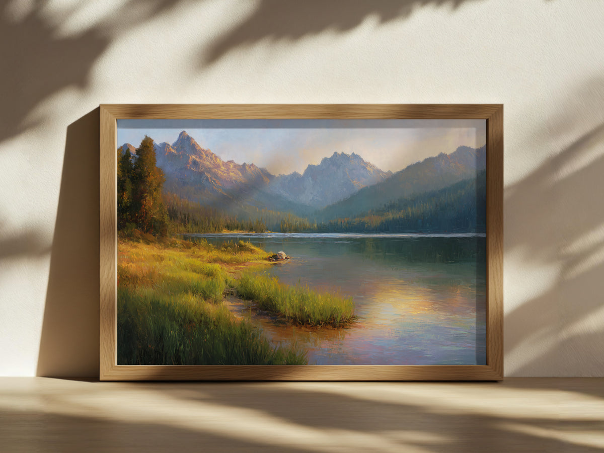 Stanley Lake Summer Sunset Wall Art | Idaho Sawtooth Mountain Landscape Painting