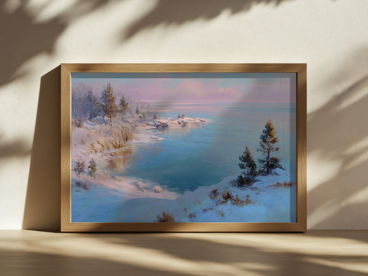 Lake Superior Winter Sunrise Wall Art | Minnesota Lakeside Landscape Painting