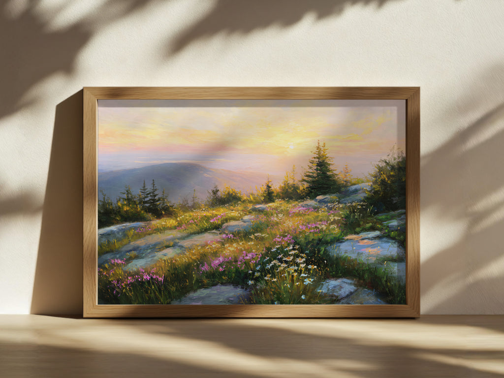 Mount Cadillac Spring Sunset Wall Art | Acadia National Park Maine Landscape Painting