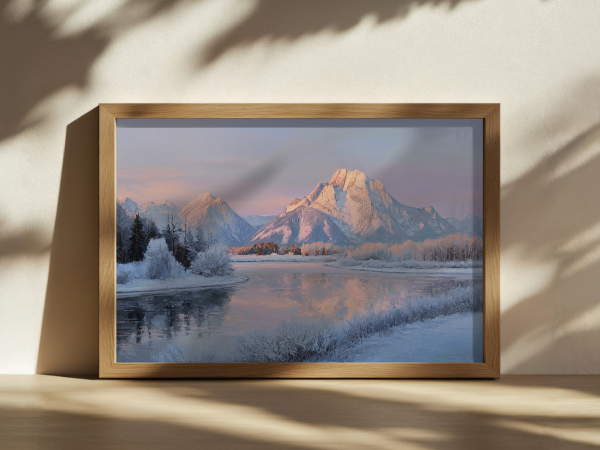 Oxbow Bend Winter Sunset Wall Art | Grand Teton National Park Wyoming Landscape Painting
