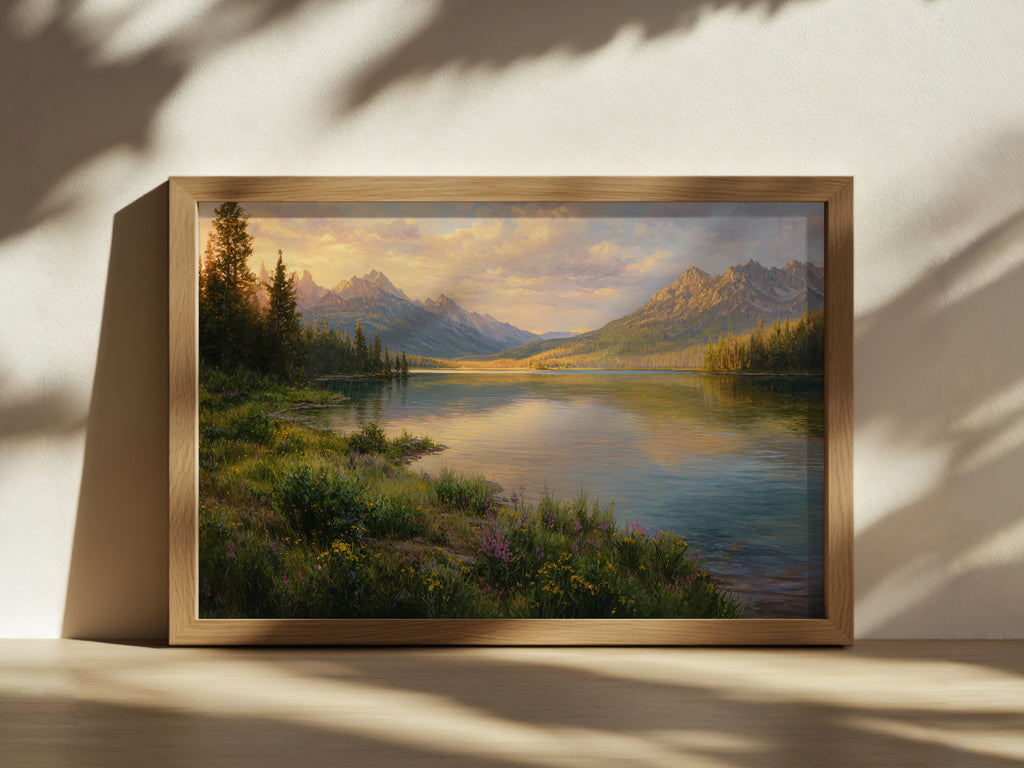 Stanley Lake Spring Sunset Wall Art | Idaho Sawtooth Mountain Landscape Painting