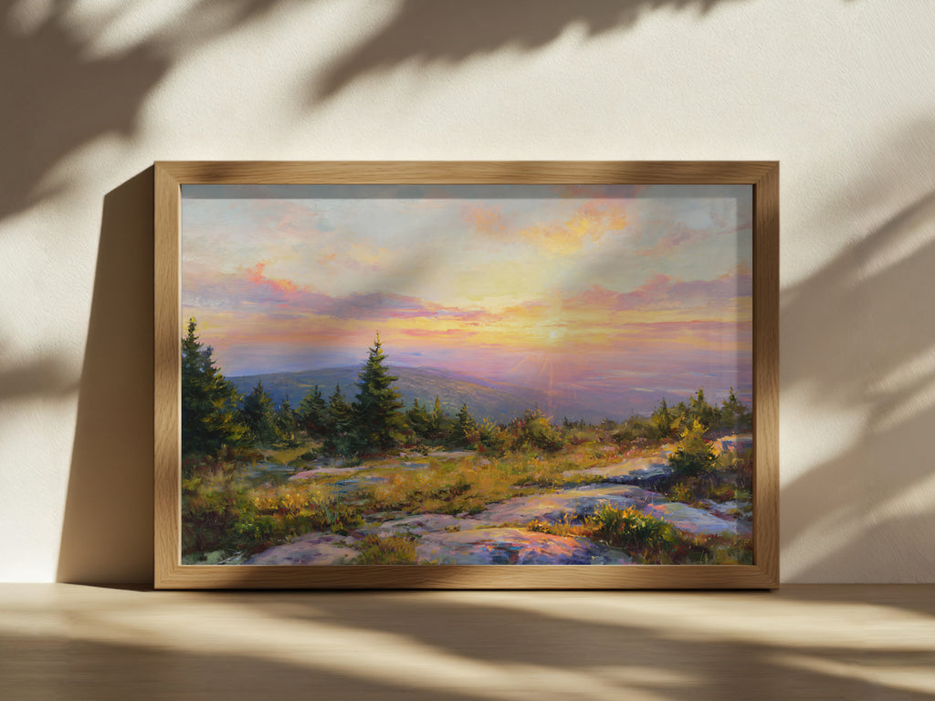 Mount Cadillac Summer Sunset Wall Art | Acadia National Park Maine Landscape Painting