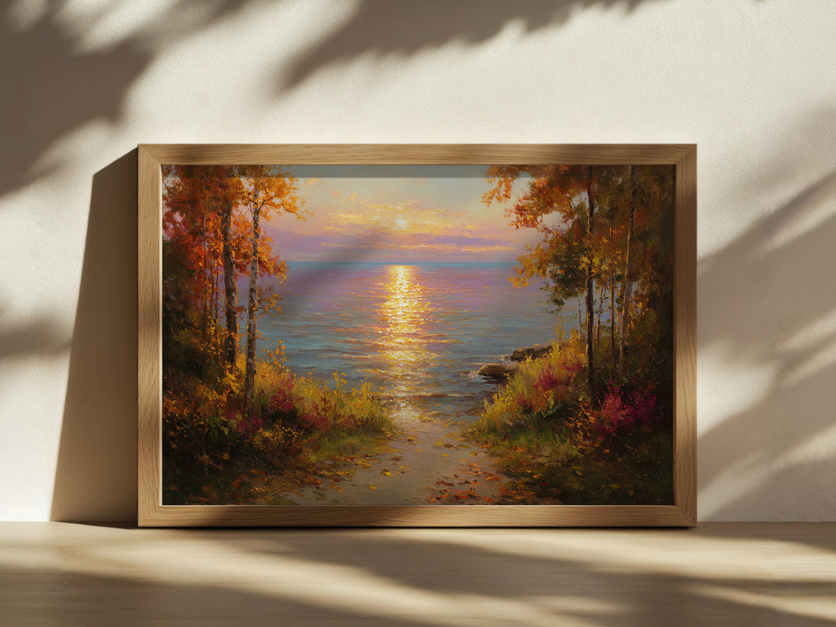Lake Superior Fall Sunset Wall Art | Minnesota Coastal Fall Foliage Painting