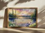 Mount Hood Spring Sunset Wall Art | Trillium Lake Oregon Lakeside Painting
