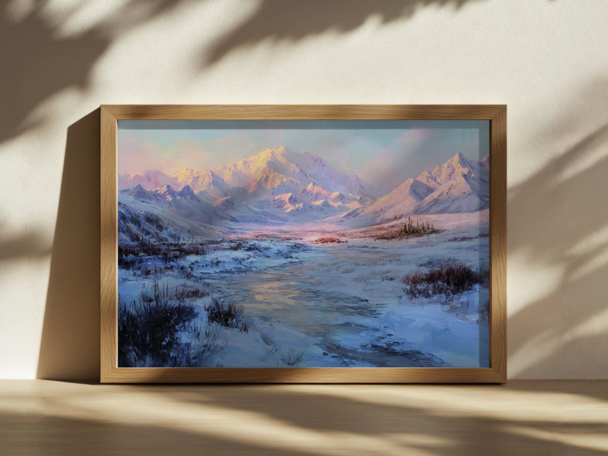 Denali National Park Winter Sunrise Wall Art | Alaska Mountain Landscape Painting