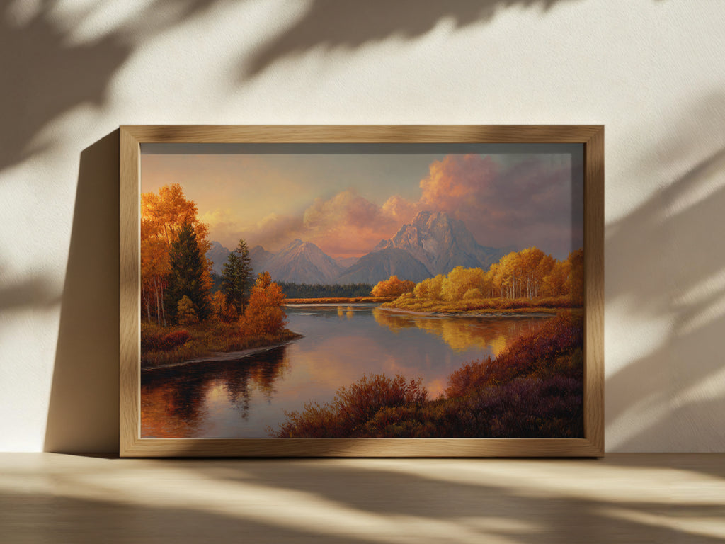 Oxbow Bend Fall Sunset Wall Art | Grand Teton National Park Wyoming Landscape Painting