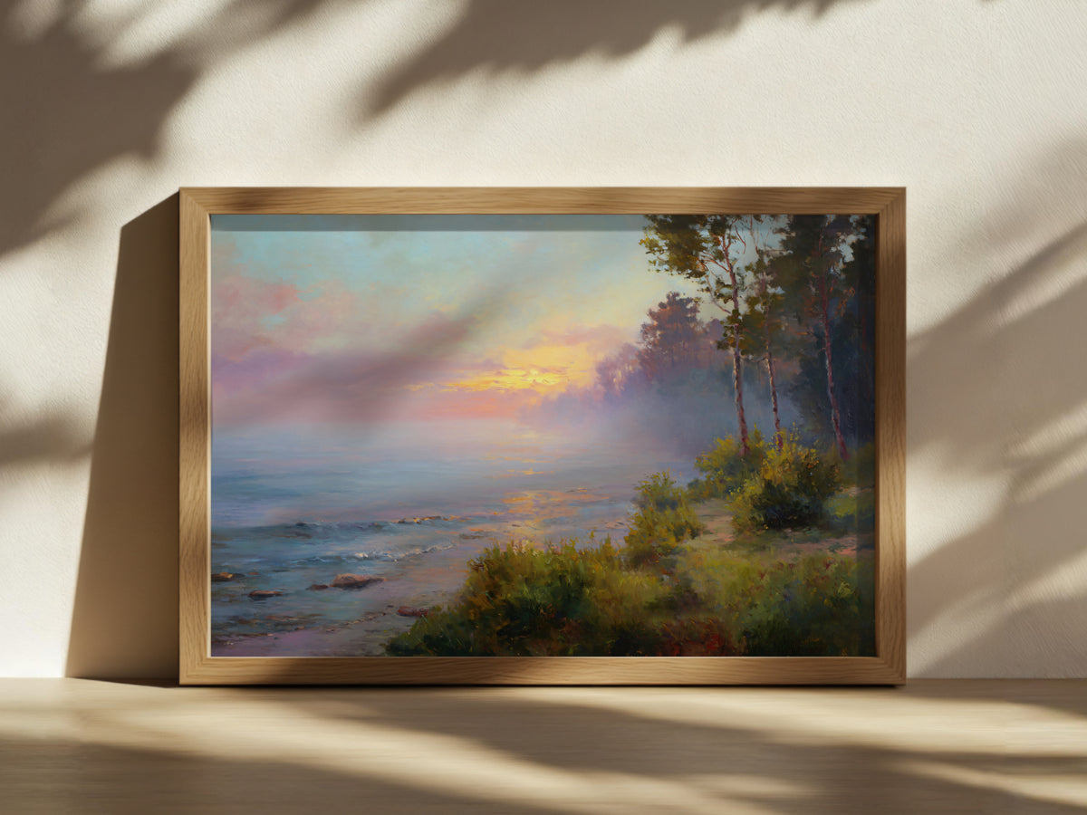 Lake Superior Summer Sunset Wall Art | Minnesota Shoreline Landscape Painting