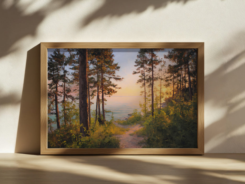 Lake Michigan Summer Sunset Wall Art | Midwest Shoreline Landscape Painting