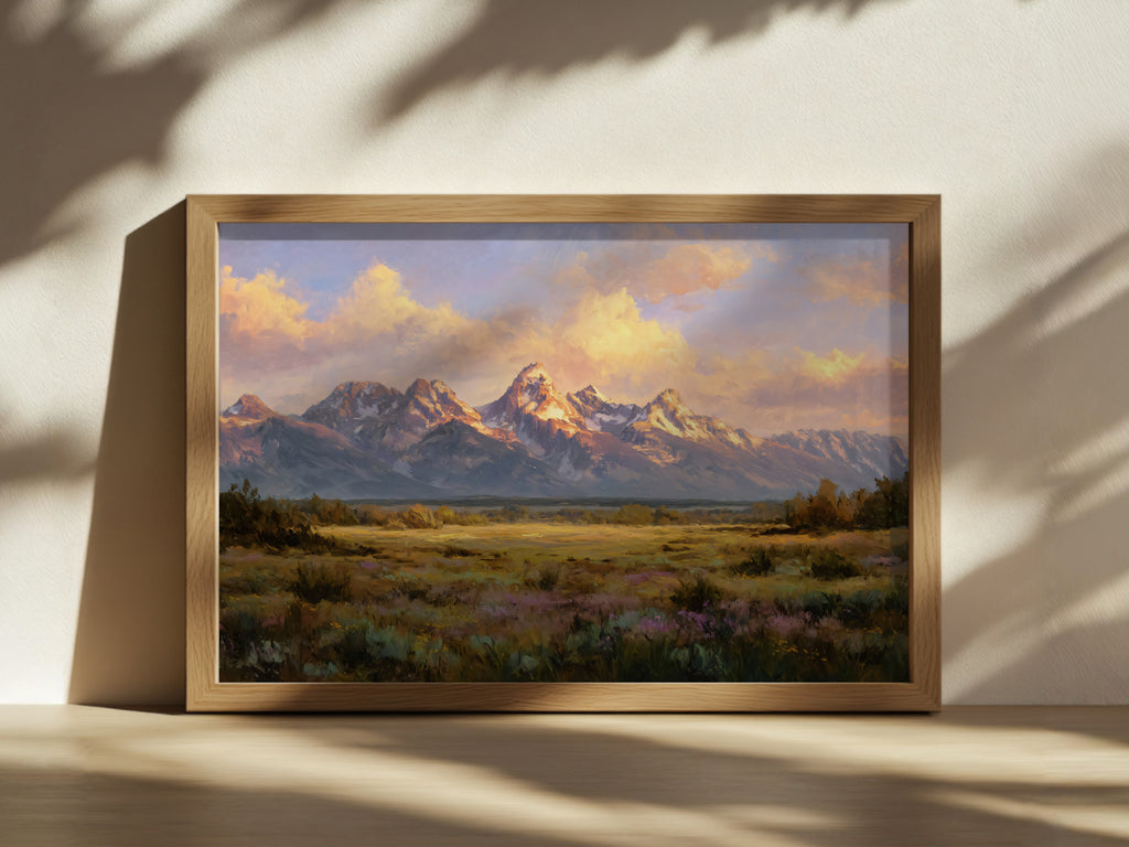 Grand Teton National Park Spring Sunset Wall Art | Wyoming Mountain Landscape Painting