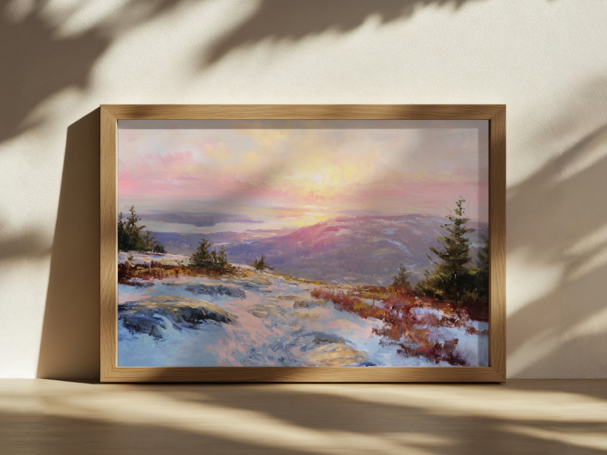 Mount Cadillac Winter Sunrise Wall Art | Acadia National Park Maine Landscape Painting