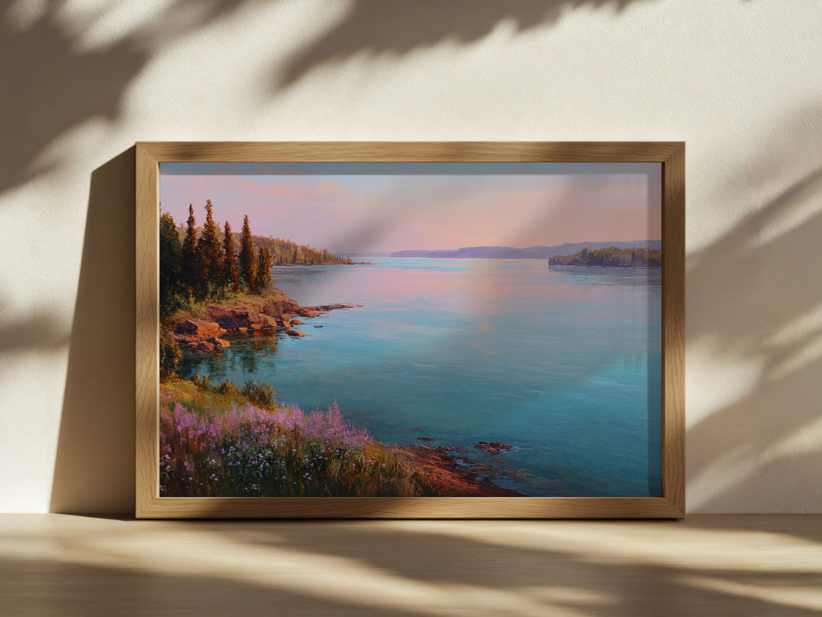 Lake Superior Spring Sunrise Wall Art | Minnesota Lakeside Wildflower Painting