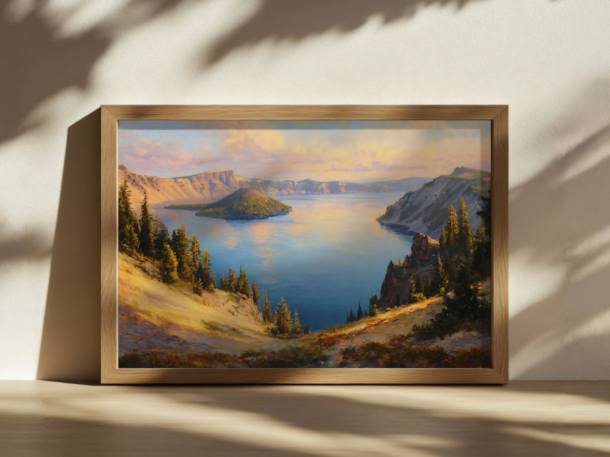 Crater Lake National Park Fall Sunset Wall Art | Oregon Volcanic Landscape Painting
