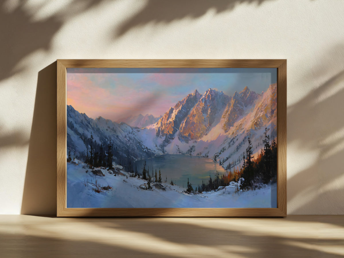 Colchuck Lake Winter Sunset Wall Art | Washington Landscape Painting