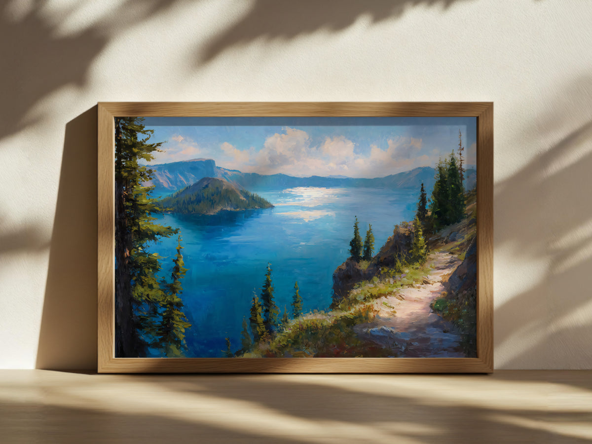 Crater Lake National Park Summer Wall Art | Oregon Volcanic Landscape Painting