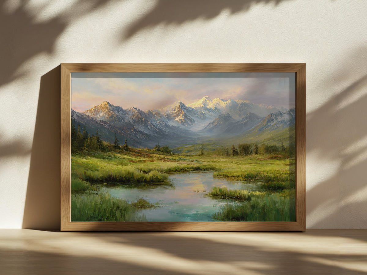Denali National Park Summer Sunrise Wall Art | Alaska Mountain Landscape Painting