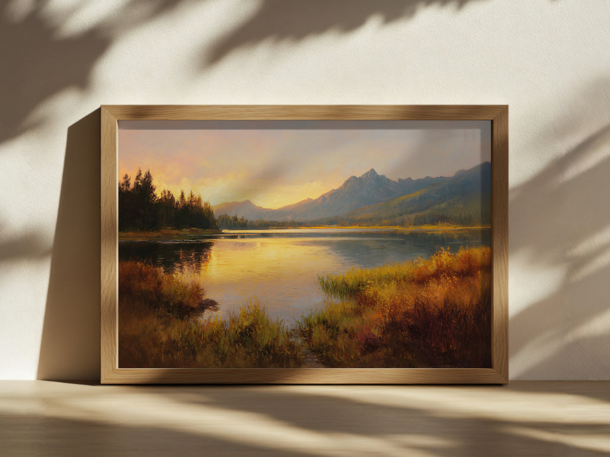 Stanley Lake Fall Sunset Wall Art | Idaho Sawtooth Mountain Landscape Painting