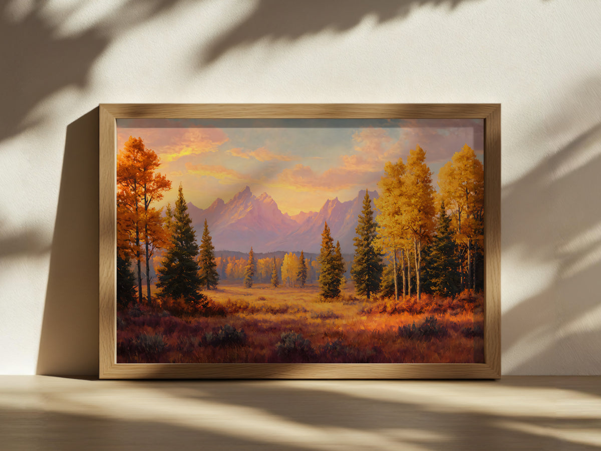 Grand Teton National Park Fall Sunset Wall Art | Wyoming Mountain Landscape Painting