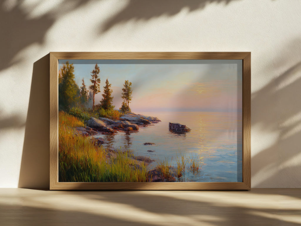 Lake Superior Summer Sunset Wall Art | Minnesota Lakeside Landscape Painting