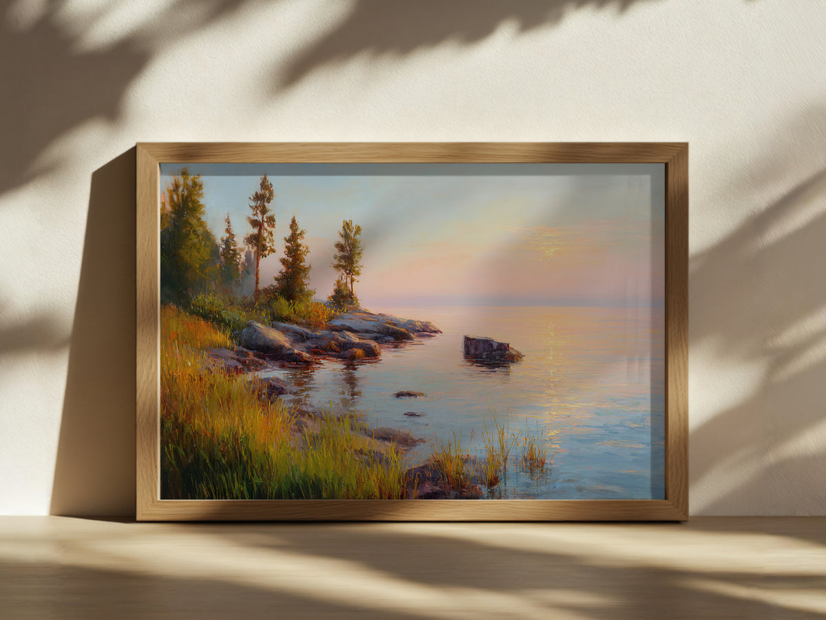 Lake Superior Summer Sunset Wall Art | Minnesota Lakeside Landscape Painting