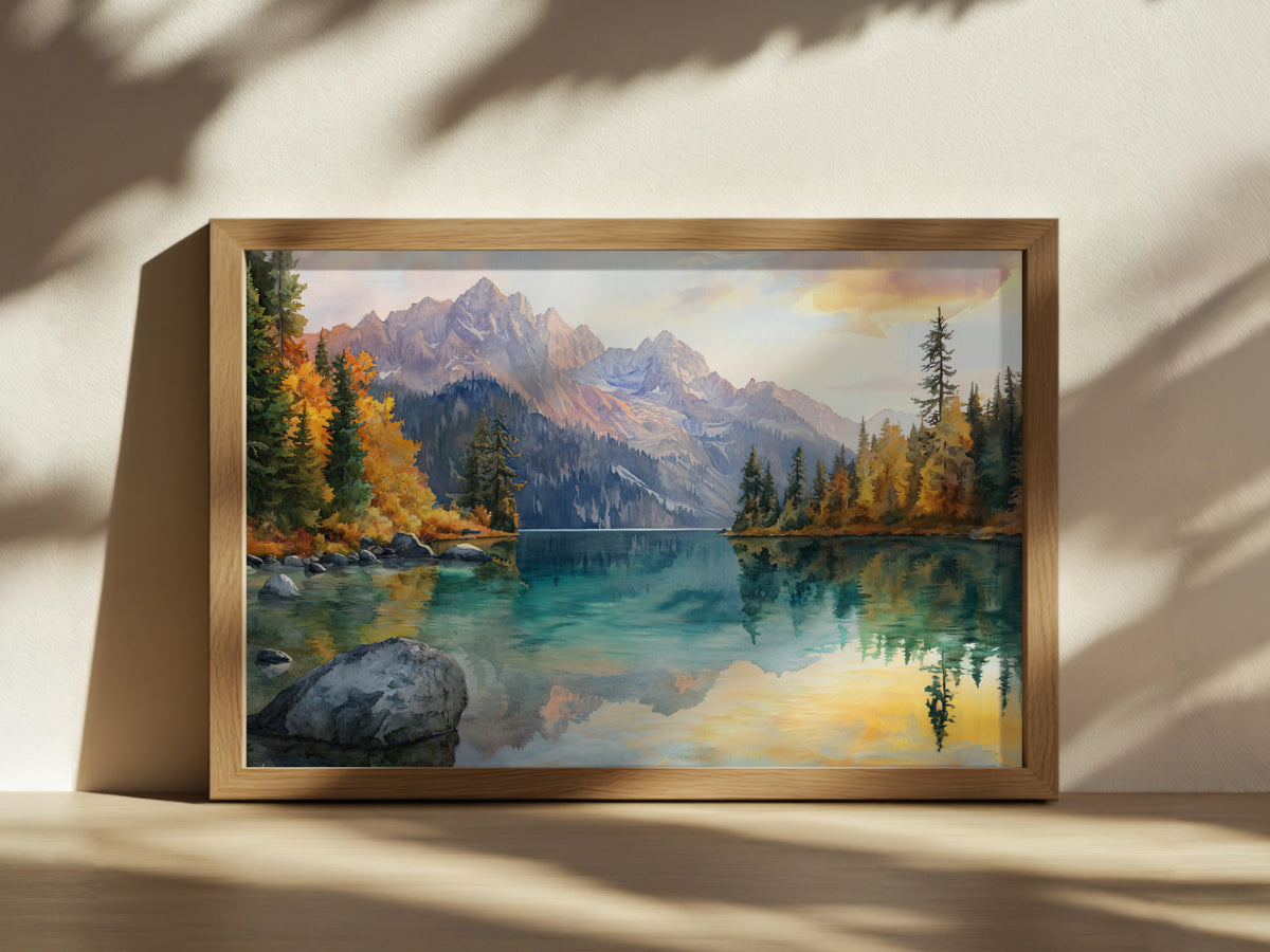 Colchuck Lake Fall Sunrise Wall Art | Washington Lakeside Painting