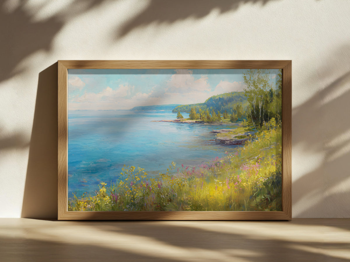 Lake Superior Spring Wall Art | Minnesota Lakeside Wildflower Painting
